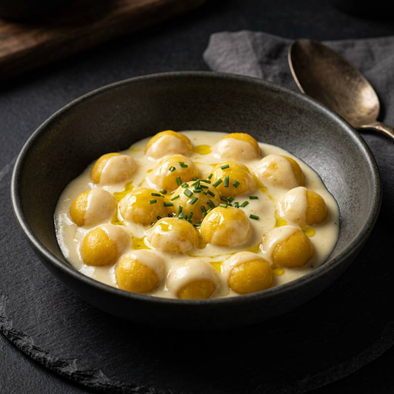 Nhoque de mandioquinha ao molho de queijo