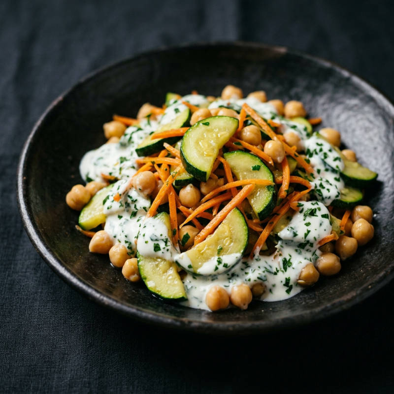Legumes com grão-de-bico ao molho de iogurte