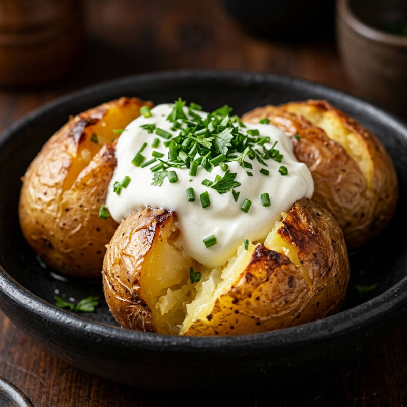 Batata assada com creme de iogurte
