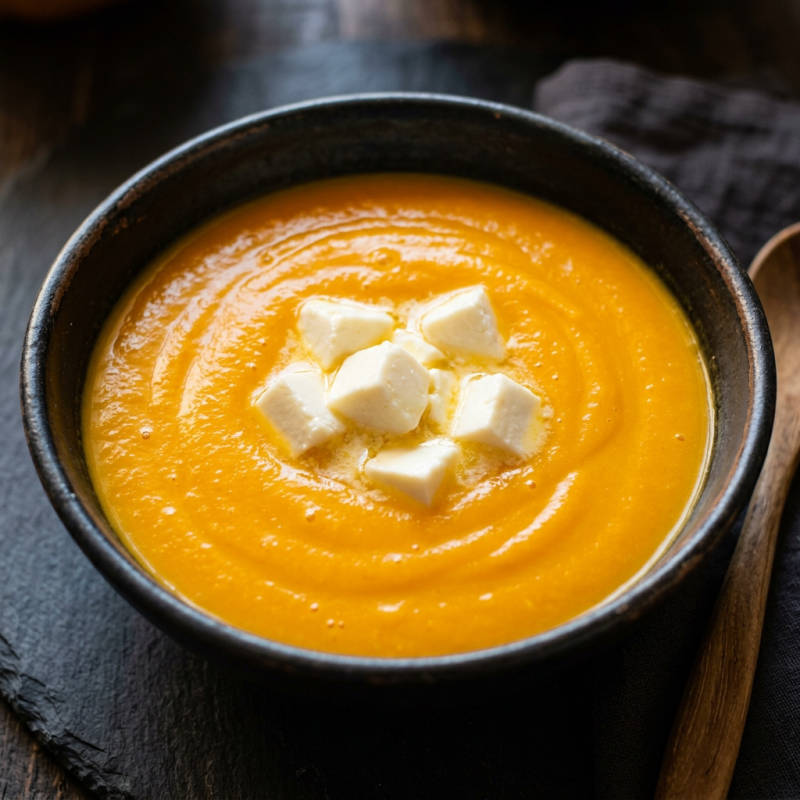 Creme de abóbora com leite e queijo frescal