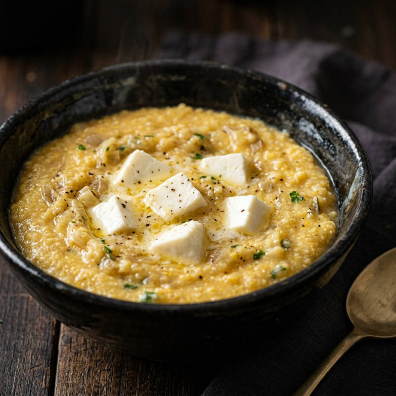 Mingau salgado de fubá com queijo frescal