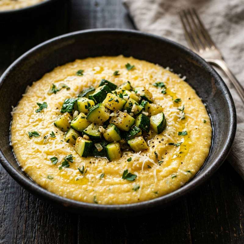 Polenta com parmesão e legumes