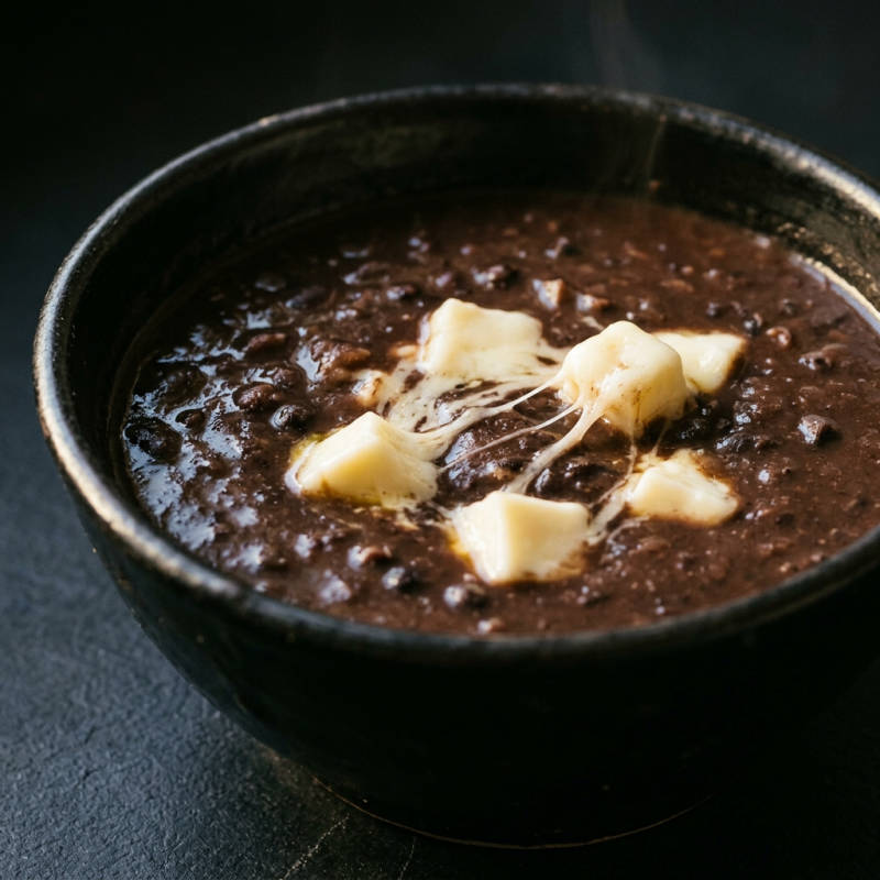 Sopa de feijão-preto com queijo