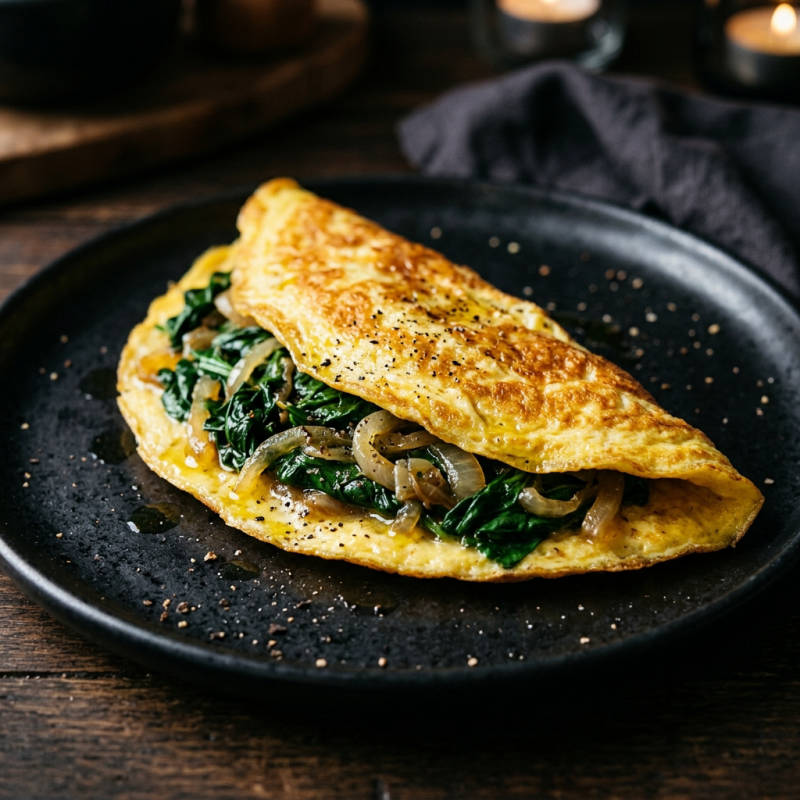 Omelete de espinafre e cebola