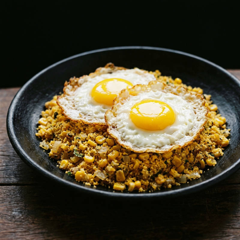 Ovos fritos com farofa de milho