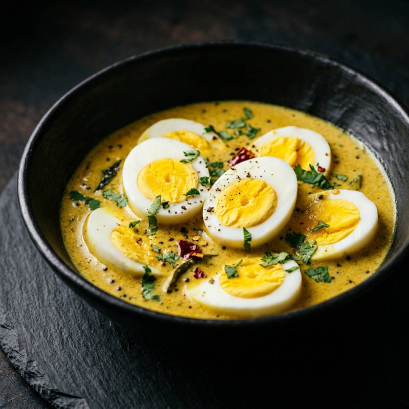 Ovos cozidos com molho curry