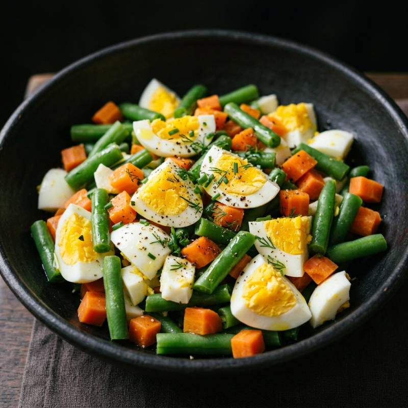 Salada de ovo cozido com vagem e cenoura
