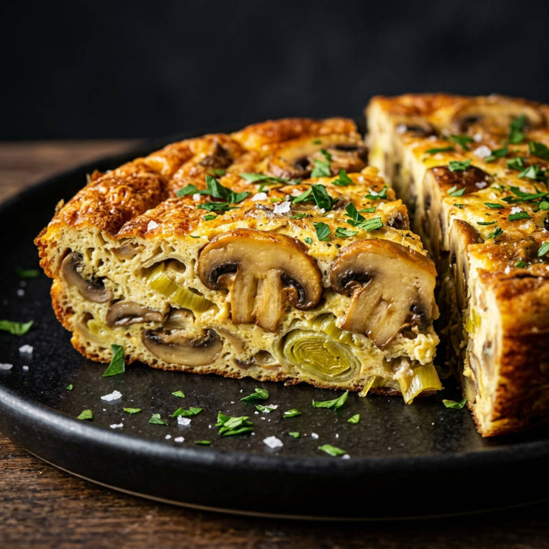 Frittata de champignon com alho-poró