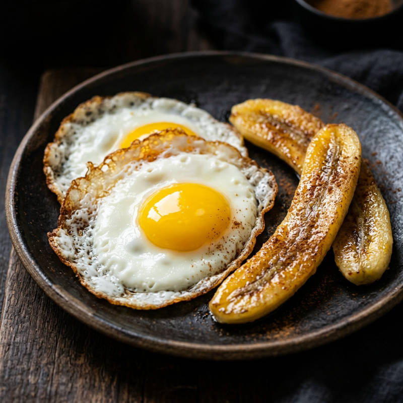 Ovos fritos com banana e canela