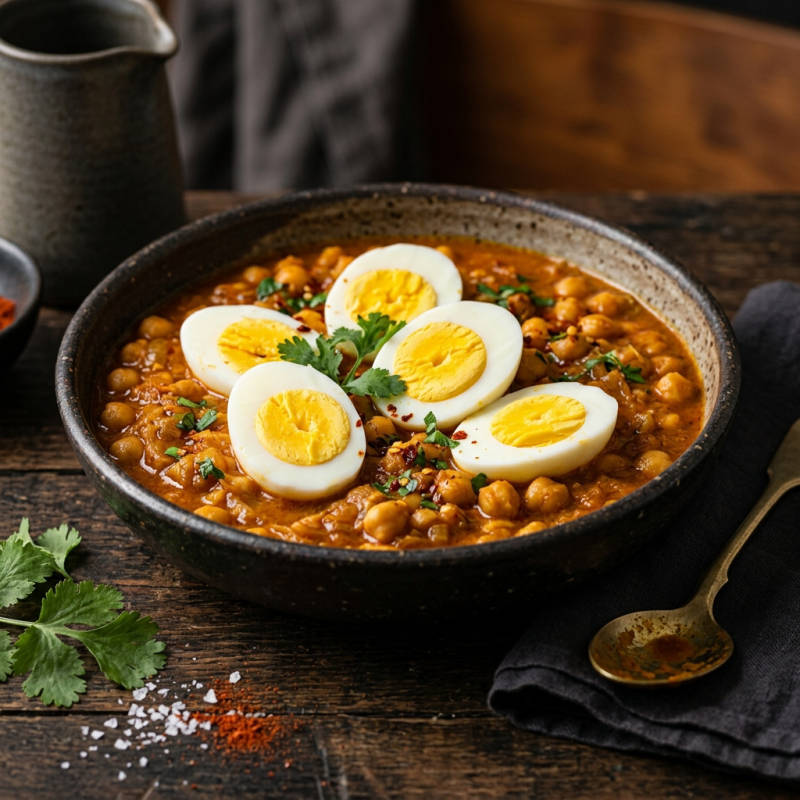Curry de ovo com grão-de-bico