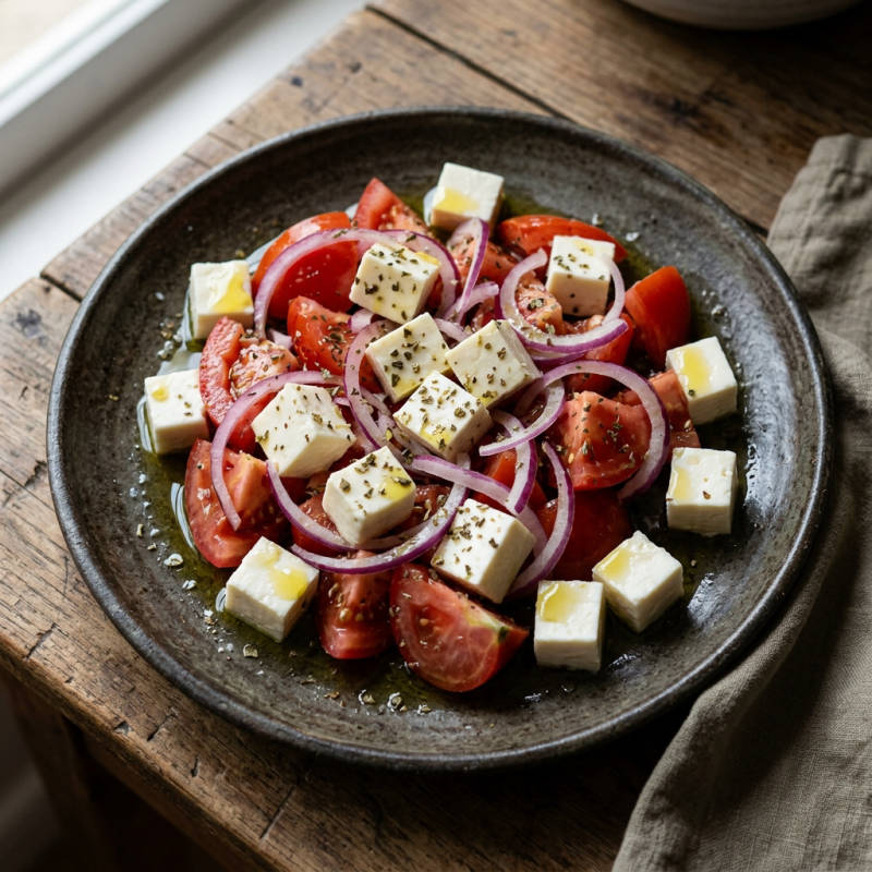 Salada de queijo minas com tomate e orégano