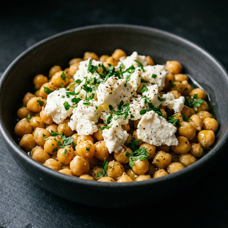 Salada morna de grão-de-bico com queijo frescal