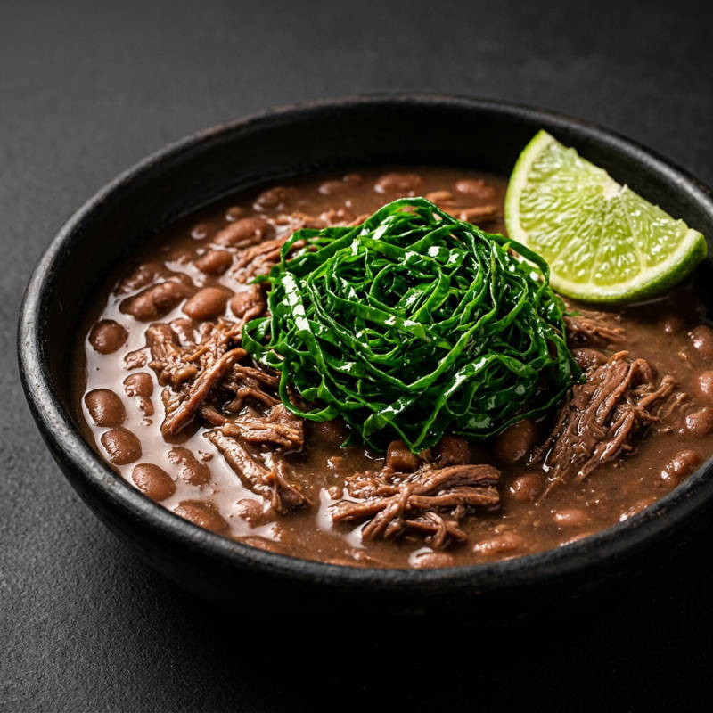 Feijão com carne desfiada e couve