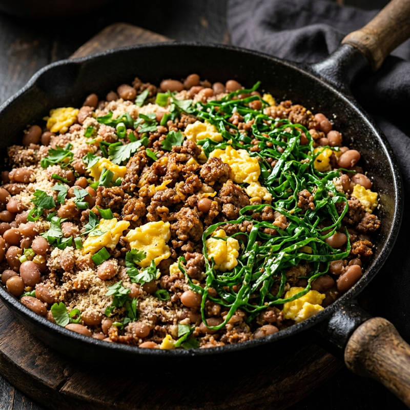 Tropeiro de carne moída com couve