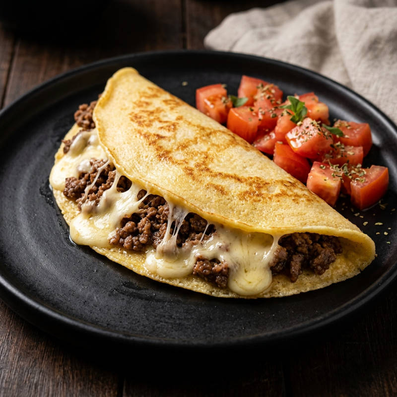 Crepioca de carne moída com queijo