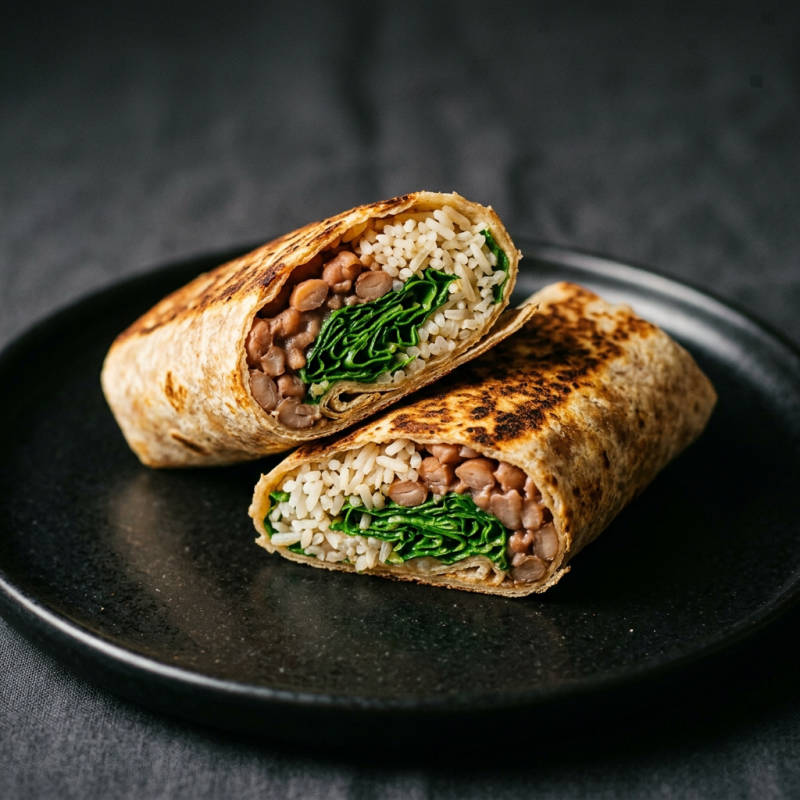 Wrap de feijão carioca, arroz e couve