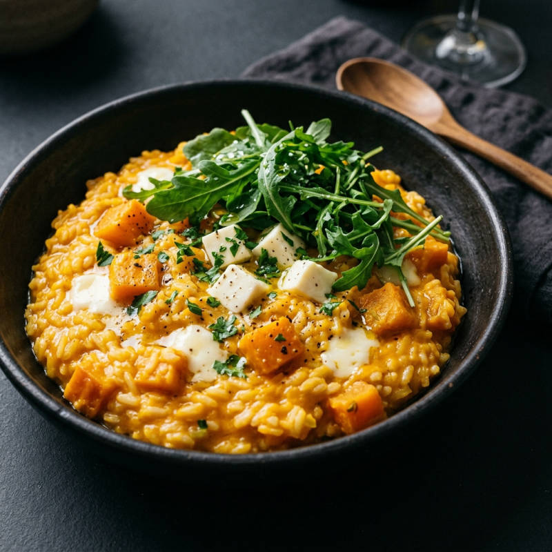 Arroz com abóbora assada e queijo minas