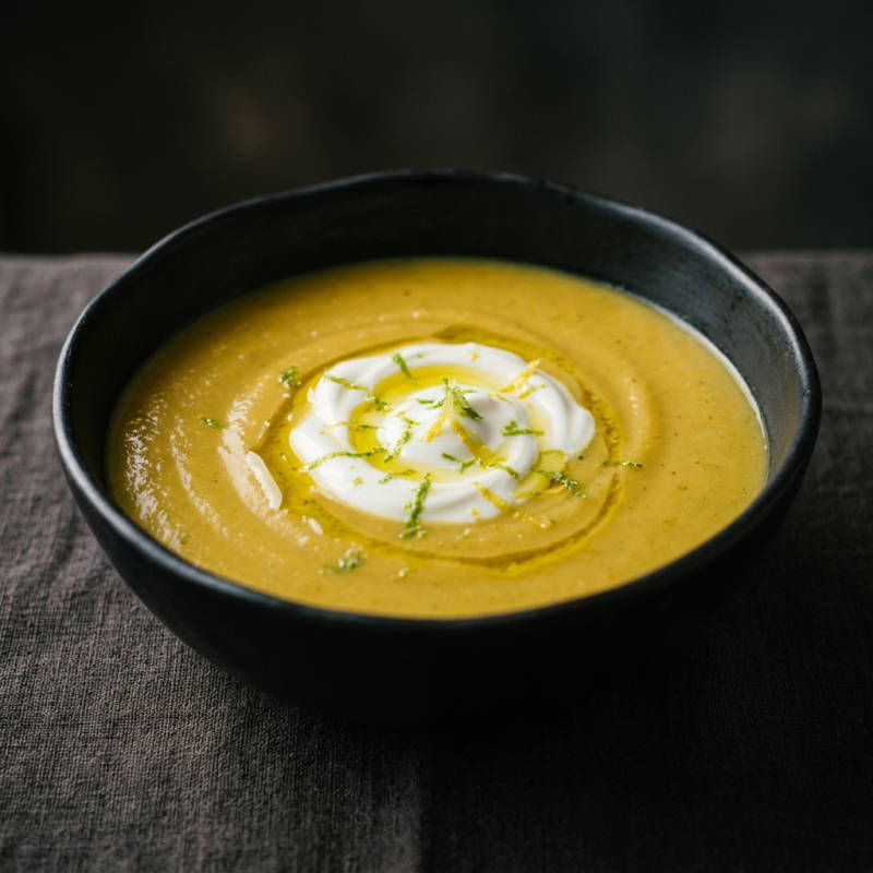 Sopa cremosa de legumes no vapor com iogurte